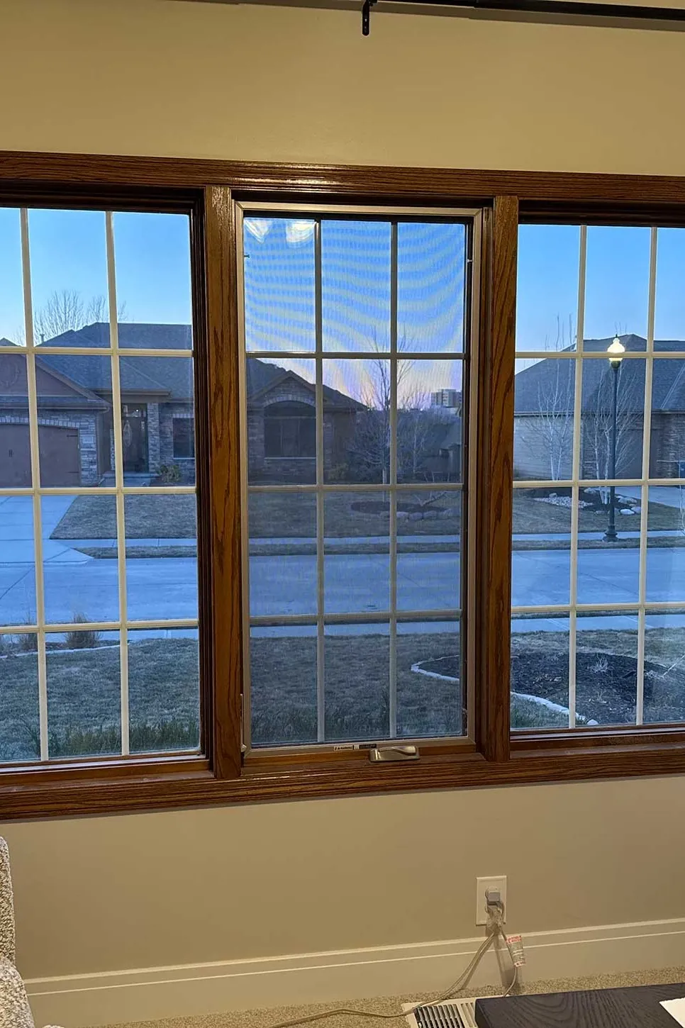 Double-hung window with both sashes partly open